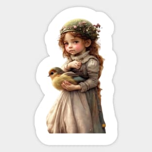 Cute girl carrying a bird Sticker